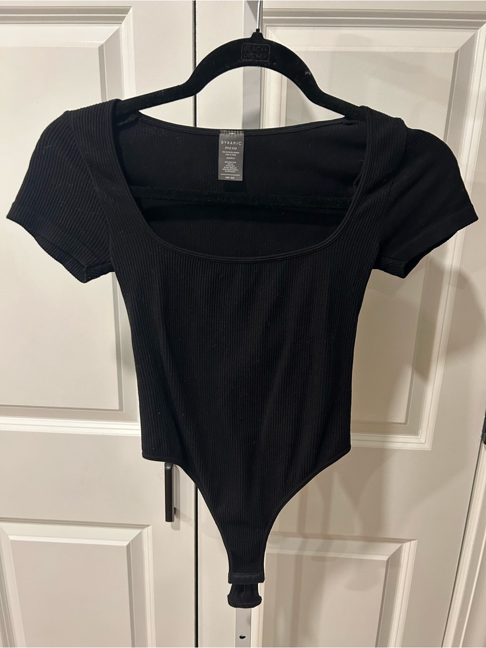 Dynamic Ribbed Scoop Neck Black Bodysuit